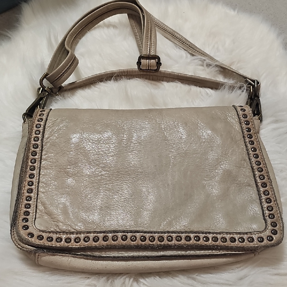 VINTAGE ITALISN PELLETTERIA ARTISIANA‎ BOLOSHNA zveta Pelle Crossbody Bag gray